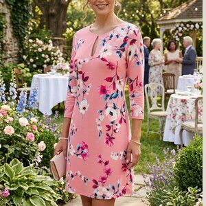 WHBM Pink Floral Keyhole Shift Dress Medium Spring Chic Garden Party